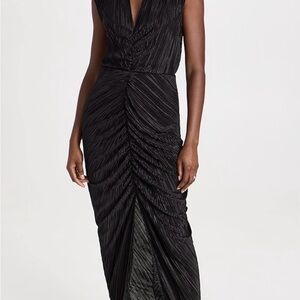 Good American Black Ruched Midi Dress